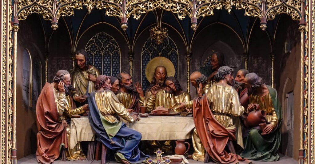 Detailed depiction of the Last Supper in St. Barbara's Church, Kutna Hora.