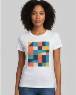 Geometric Color Block Grid Graphic Tee
